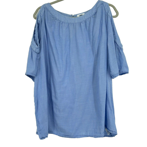 Old Navy Light Blue Top Blouse Cold Shoulder Flare Sleeves Woven Size XXL - Picture 1 of 10